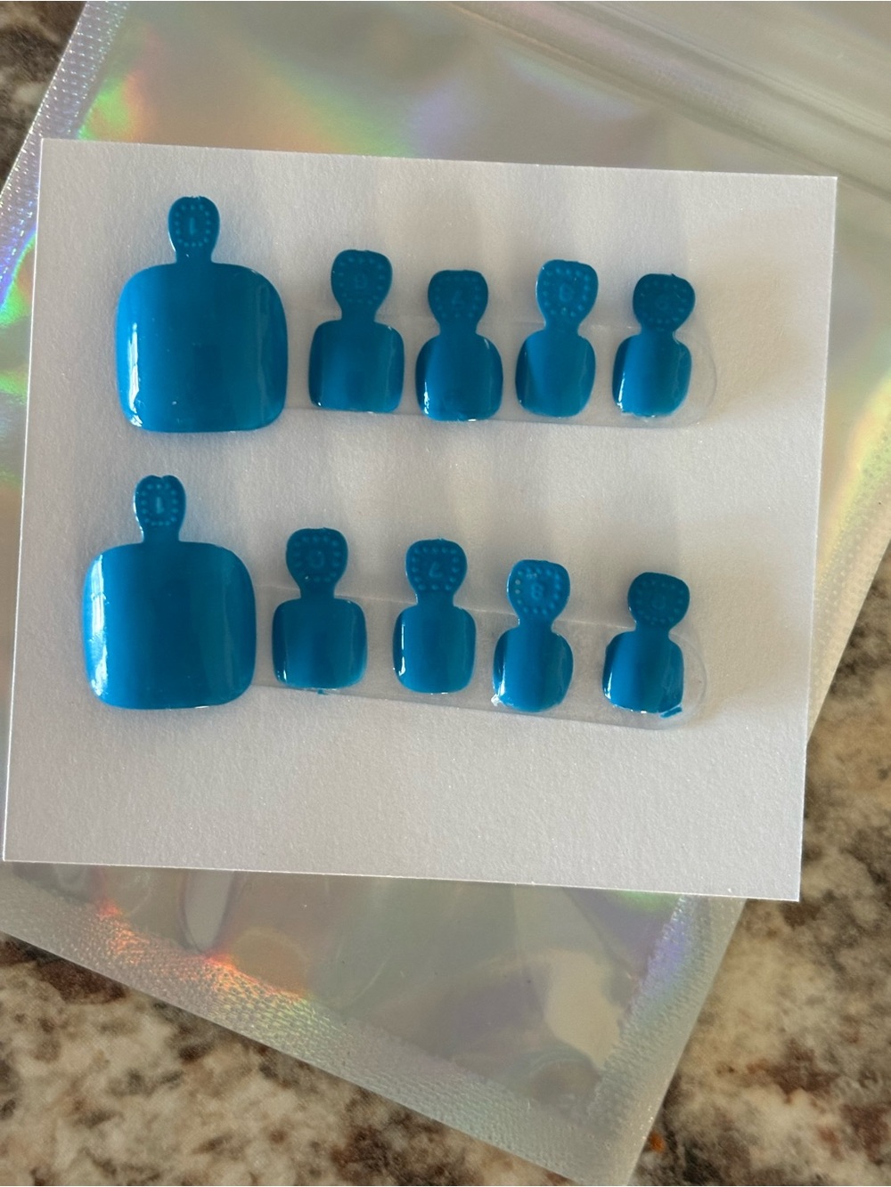 Teal Blue Press-On Toe Nail Set
